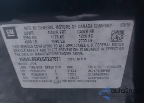 2016 Chevrolet Equinox Ls из США, поврежденный, VIN 2GNALBEKXG6297871